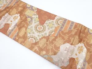 霞取りに華紋・向かい鳥・唐花模様織り出し袋帯